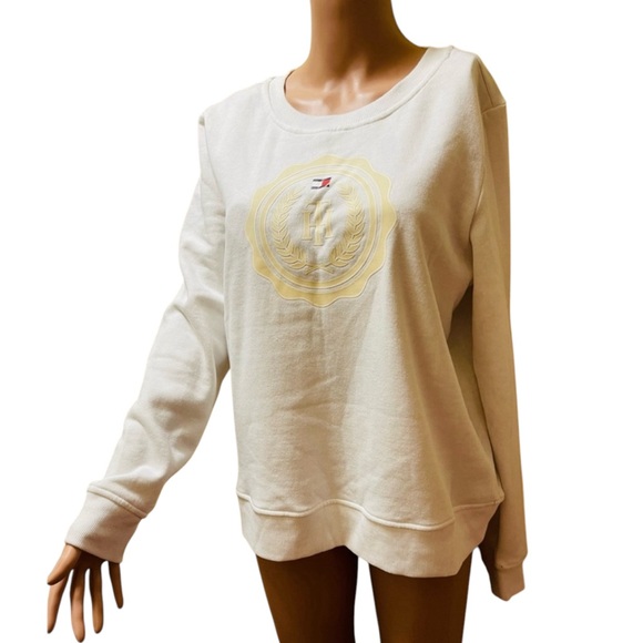 TOMMY HILFIGER PULLOVER GRAPHIC CREW NECK SWEATER REGULAR FIT WOMEN WHITE SIZE M - Picture 5 of 14
